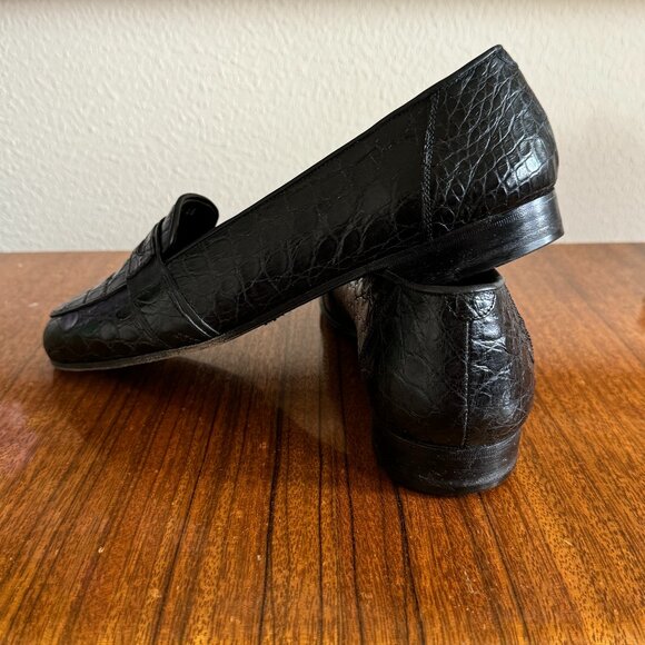 ?HP?D Ferradini Men’s Size 9M GENUINE CROCODILE Black Italian Loafer Hand Made main image 16